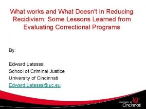 What works and What Doesnt in Reducing Recidivism