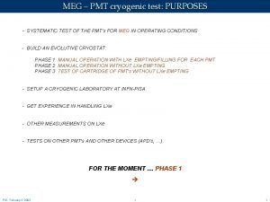 MEG PMT cryogenic test PURPOSES SYSTEMATIC TEST OF