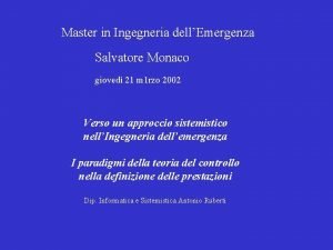 Master in Ingegneria dellEmergenza Salvatore Monaco gioved 21