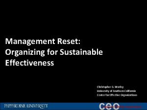 Management Reset Organizing for Sustainable Effectiveness Christopher G