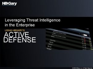 Leveraging threat intelligence Leveraging threat intelligence