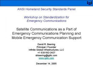 igi ANSI Homeland Security Standards Panel Workshop on