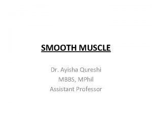 SMOOTH MUSCLE Dr Ayisha Qureshi MBBS MPhil Assistant