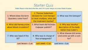 Starter Quiz TASK Please write down the title