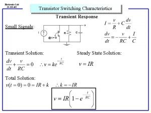 Electronics Lab 20 260 465 Transistor Switching Characteristics
