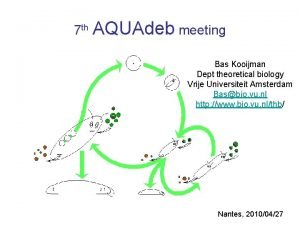 7 th AQUAdeb meeting Bas Kooijman Dept theoretical