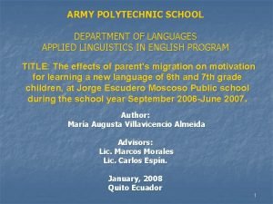 ARMY POLYTECHNIC SCHOOL DEPARTMENT OF LANGUAGES APPLIED LINGUISTICS