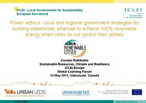 ICLEI Local Governments for Sustainability European Secretariat Power