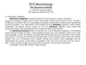 323 Morphology The Structure of Words 4 Inflection