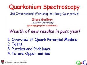 Quarkonium Spectroscopy 2 nd International Workshop on Heavy