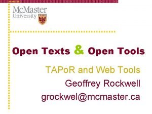 Open Texts Open Tools TAPo R and Web