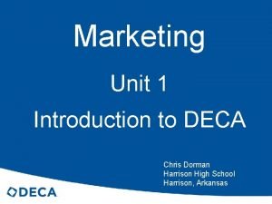 Marketing Unit 1 Introduction to DECA Chris Dorman