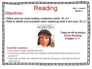 Objectives Reading Unit 2 Lesson 2 Module A