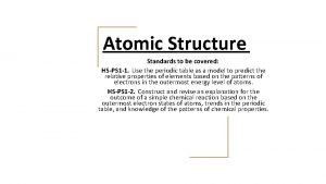 Atomic Structure Standards to be covered HSPS 1