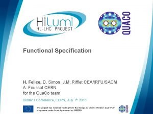 Functional Specification H Felice D Simon J M