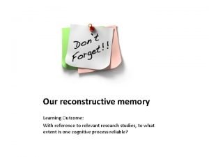 Our reconstructive memory Learning Outcome With reference to