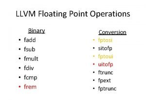 LLVM Floating Point Operations Binary fadd fsub fmult