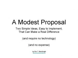 A modest proposal ideas