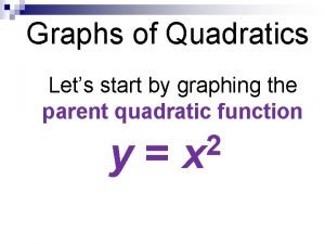 Graphs of Quadratics Lets start by graphing the