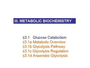 III METABOLIC BIOCHEMISTRY 3 1 Glucose Catabolism 3