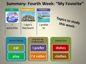 Summary Fourth Week My Favorite Likes Dislikes I