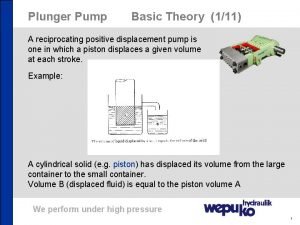 Plunger Pump Basic Theory 111 A reciprocating positive