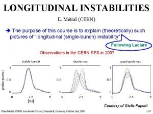 LONGITUDINAL INSTABILITIES E Mtral CERN The purpose of