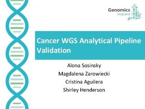 Cancer WGS Analytical Pipeline Validation Alona Sosinsky Magdalena