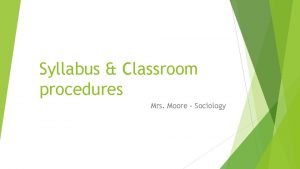 Syllabus Classroom procedures Mrs Moore Sociology Instructor Information