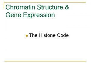 Chromatin Structure Gene Expression n The Histone Code