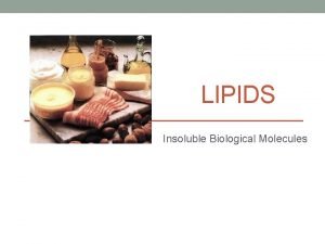 LIPIDS Insoluble Biological Molecules Lipids IV lipids are