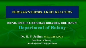 PHOTOSYNTHESIS LIGHT REACTION GOPAL KRISHNA GOKHALE COLLEGE KOLHAPUR