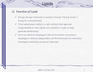 Lipids q Function of Lipids Energy storage molecules