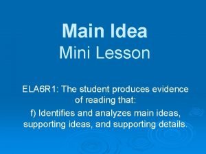 Main idea mini lesson