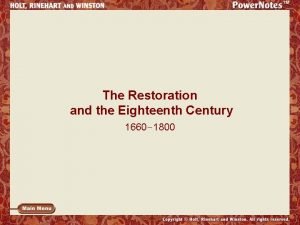 The Restoration and the Eighteenth Century 1660 1800