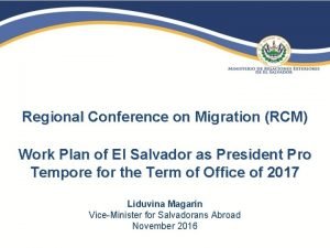 Regional Conference on Migration RCM Work Plan of