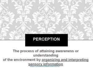 PERCEPTION The process of attaining awareness or understanding