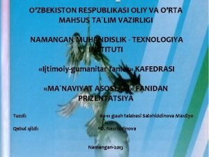 OZBEKISTN RESPUBLIKASI LIY VA ORTA MAHSUS TALIM VAZIRLIGI