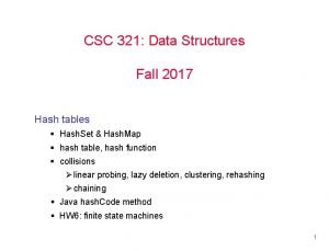 CSC 321 Data Structures Fall 2017 Hash tables