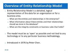 Overview of EntityRelationship Model EntityRelationship Model is a
