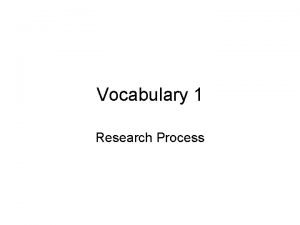 Vocabulary 1 Research Process Research Process 1 Problem