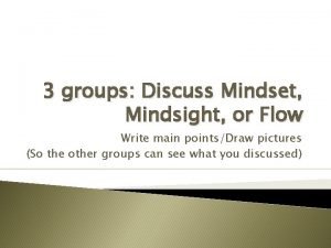 3 groups Discuss Mindset Mindsight or Flow Write