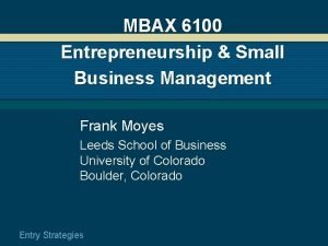 MBAX 6100 Entrepreneurship Small Business Management Frank Moyes