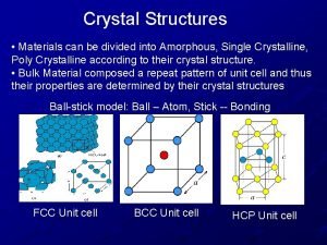 Crystal Structures Materials can be divided into Amorphous