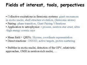 Fields of interest tools perpectives Collective excitations in
