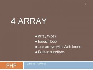 1 4 ARRAY array types foreach loop Use