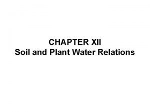 CHAPTER XII Soil and Plant Water Relations WATER