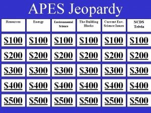 APES Jeopardy Resources Energy Environmental Science The Building