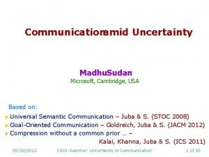 Communicationamid Uncertainty Madhu Sudan Microsoft Cambridge USA Based