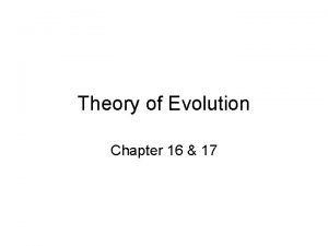 Theory of Evolution Chapter 16 17 Evolution change